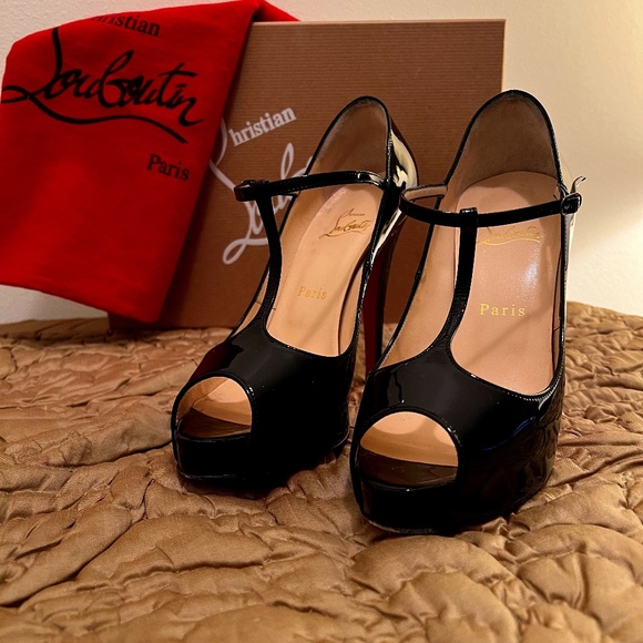 Christian Louboutin Shoes - Christian Louboutin Patent Leather Peep Toe Pumps / Burlina 120 Size 37